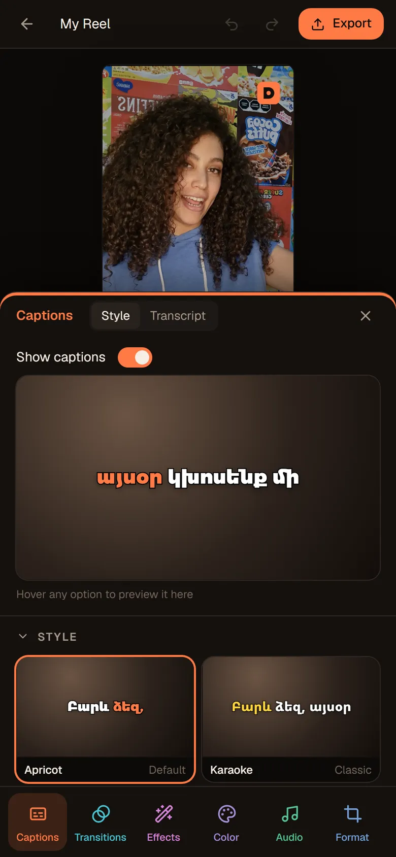 Caption styles on a phone